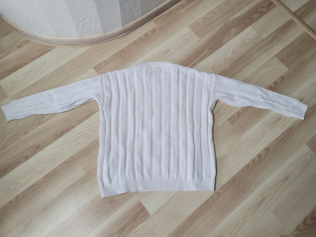 Sweter damski we wzór warkoczy biały gruby splot 38/M M&S ciepły