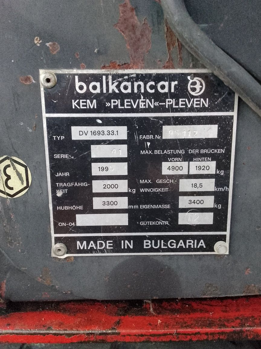 Wózek widłowy balkancar DV 1693 diesel