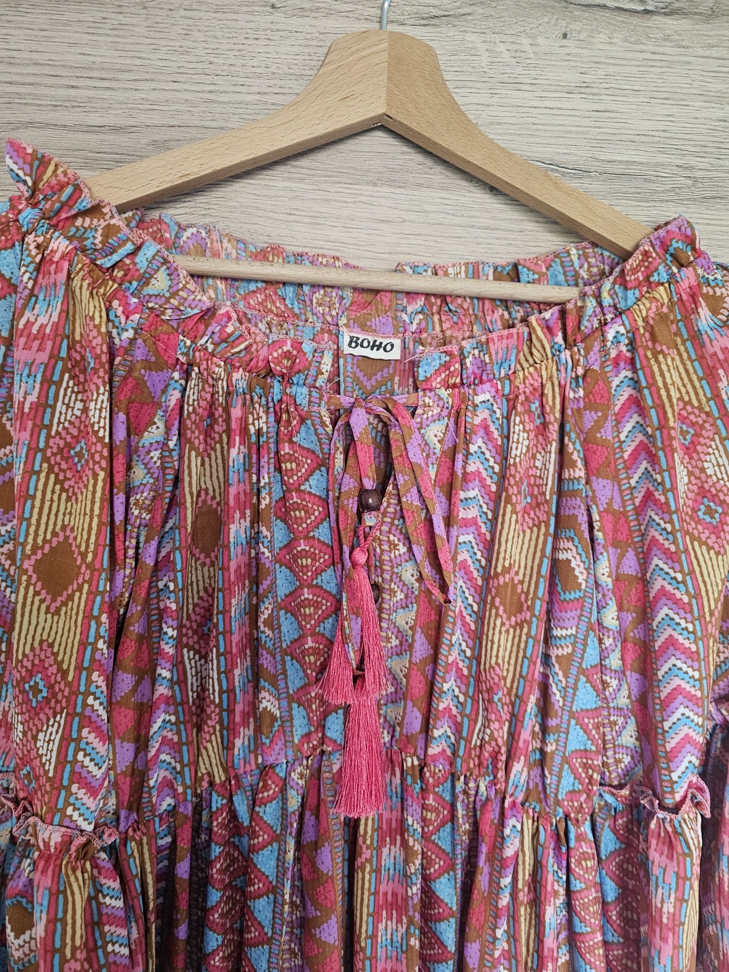 Letnia jedwabna sukienka boho hiszpanka jedwab rozm uniwersalny