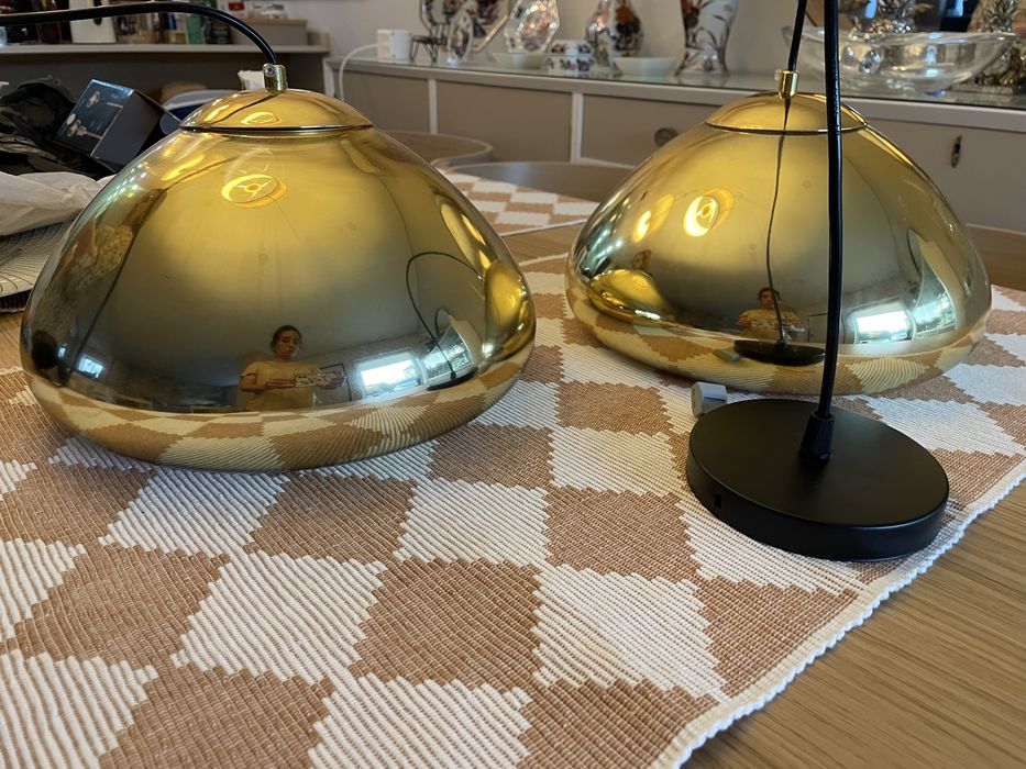 Candeeiro pendente em vidro dourado 30cm x 17cm