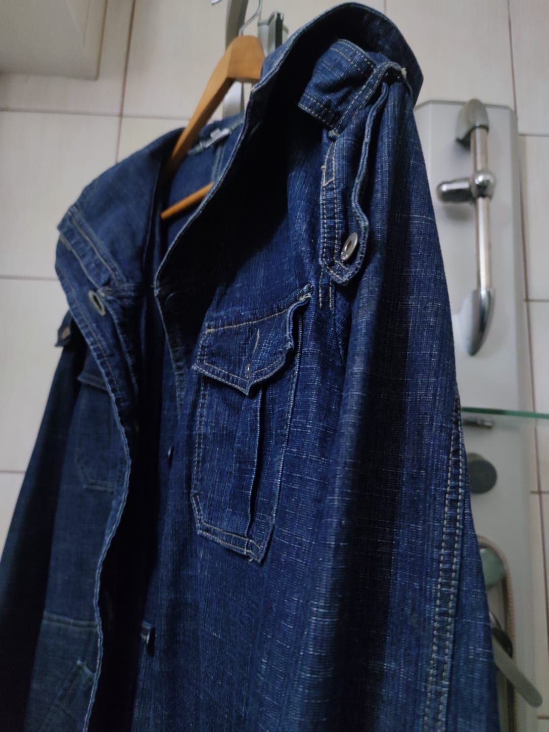 Kurtka płaszcz płaszczyk jeansowy niebieski dżins dżinsowa XL płaszczy
