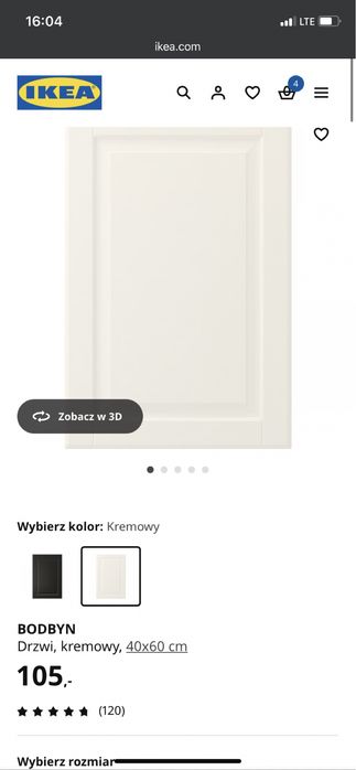 Ikea Bodbyn kremowy front 40x60