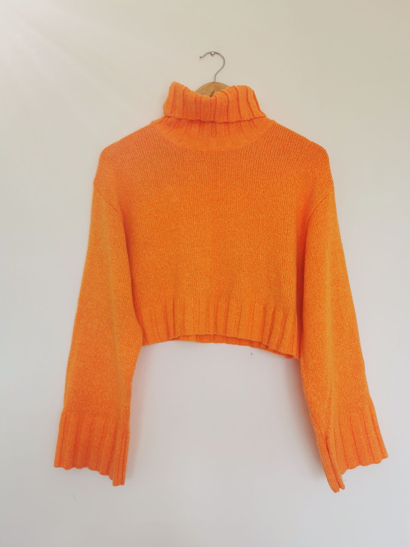 sweter pomarańczowy golf h&m neonowy h&m S