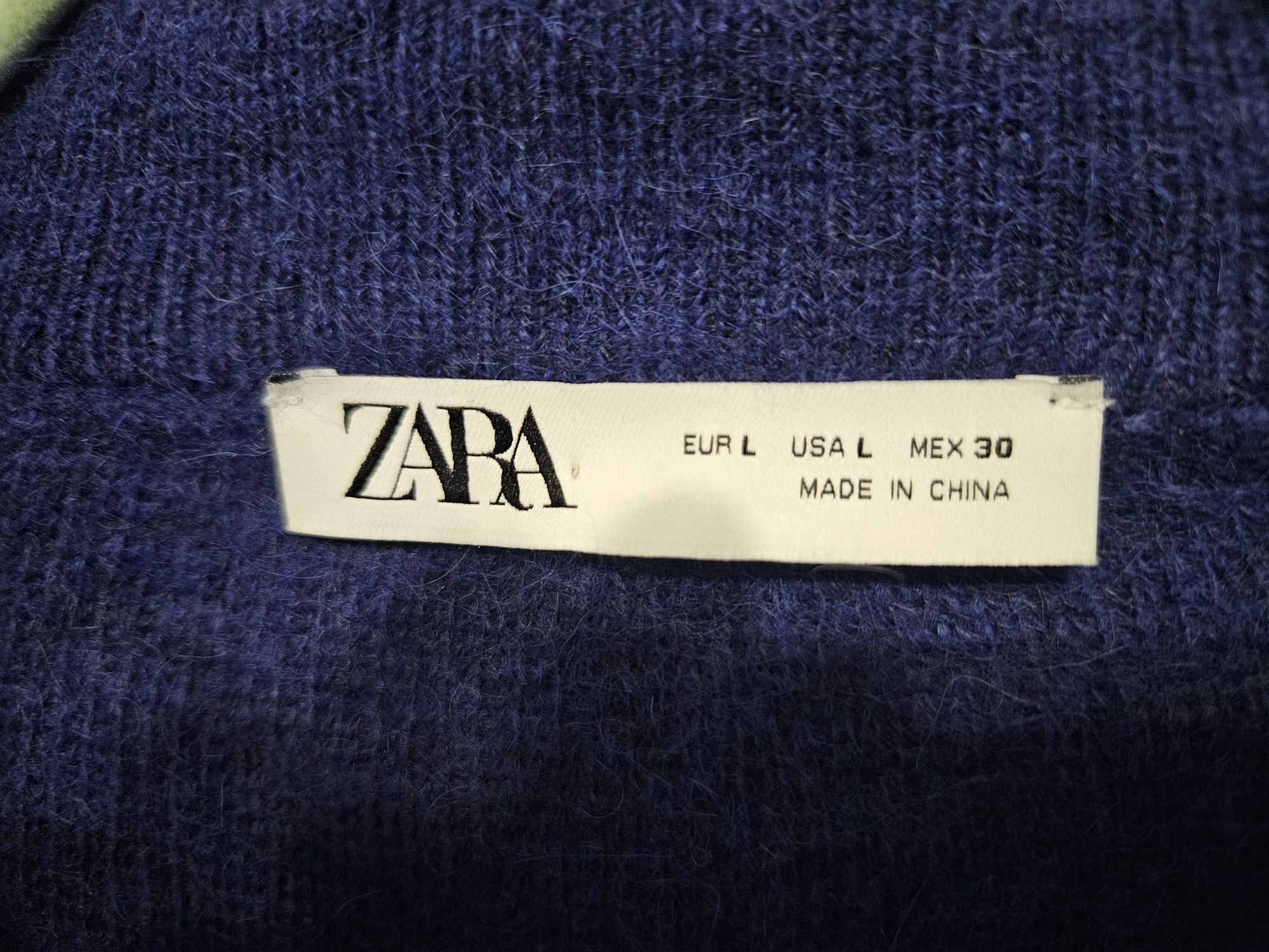 Niebieski kobaltowy sweter Zara alpaka wełna