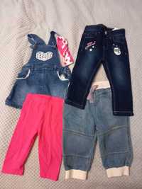 Zestaw ubranek dziewczynka 80-92 cm, kamizelka, jeansy, sukienki