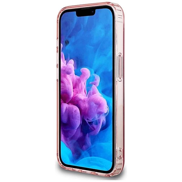 Etui Guess IML Glitter Circle MagSafe na iPhone 16e - różowe