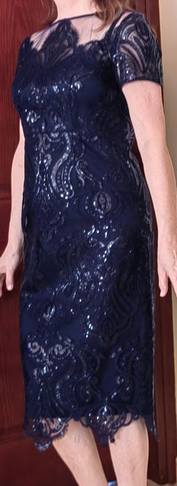 Suknia midi granatowa k.rękaw r.38"Chi Chi London"nowa.