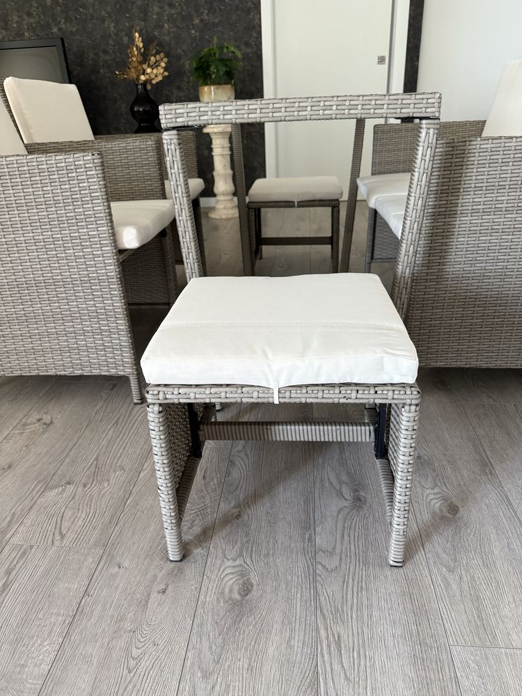 Conjunto 6 peças de jardim com almofadões bege