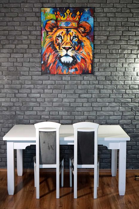 Duży kolorowy obraz olejny lew w koronie ręcznie malowany abstrakcja