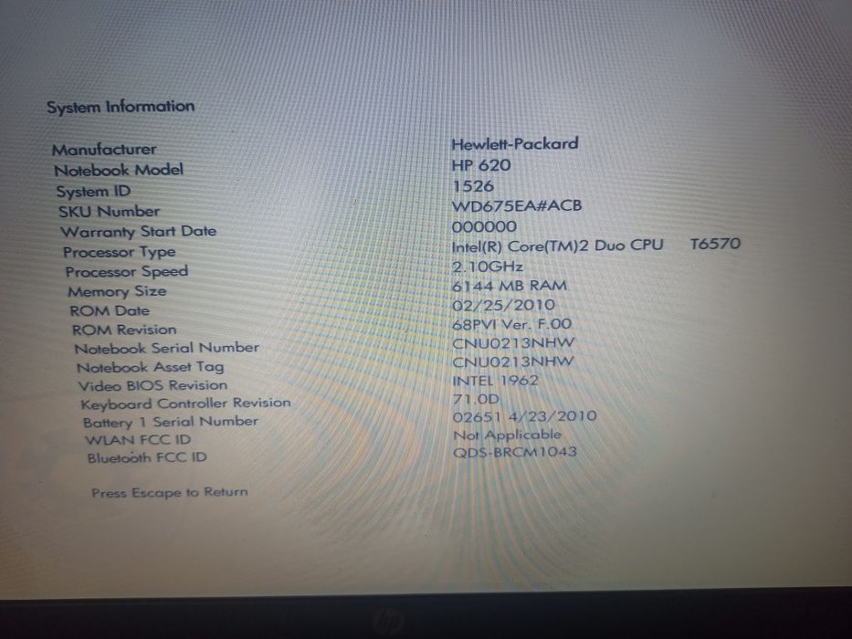 Продам ноутбук hp 620