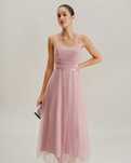 Rihoas sukienka Pink Mesh Flowy Slip Midi Dress