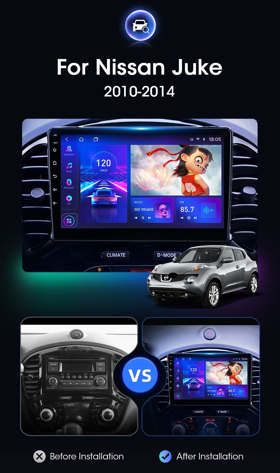 Rádio 9" android Nissan Juke 2010 a 2019 CARPLAY WIFI GPS 2/32GB Novo