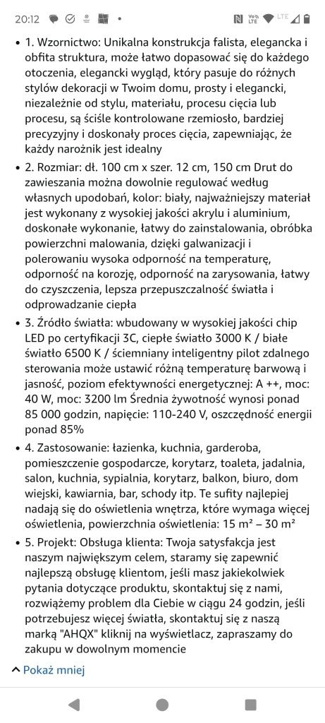 Sprzedam lampę wiszącą LED 36w