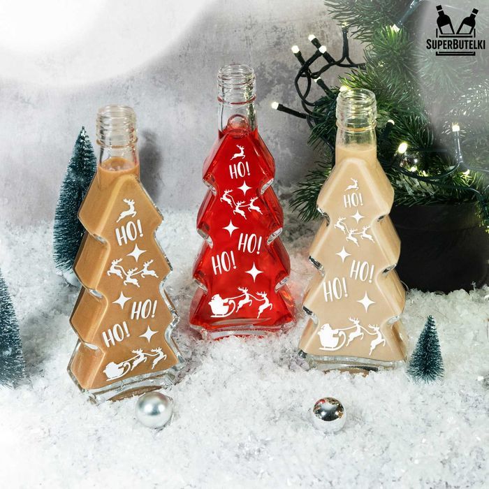 5x Butelki CHOINKA 200 ml z NADRUKIEM HOHO na świeta prezent na likier