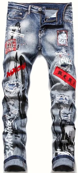 Spodnie dżinsowe męskie styl rockowy