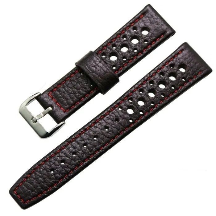 Bracelete Pele Preta Pespontos Vermelho 22mm