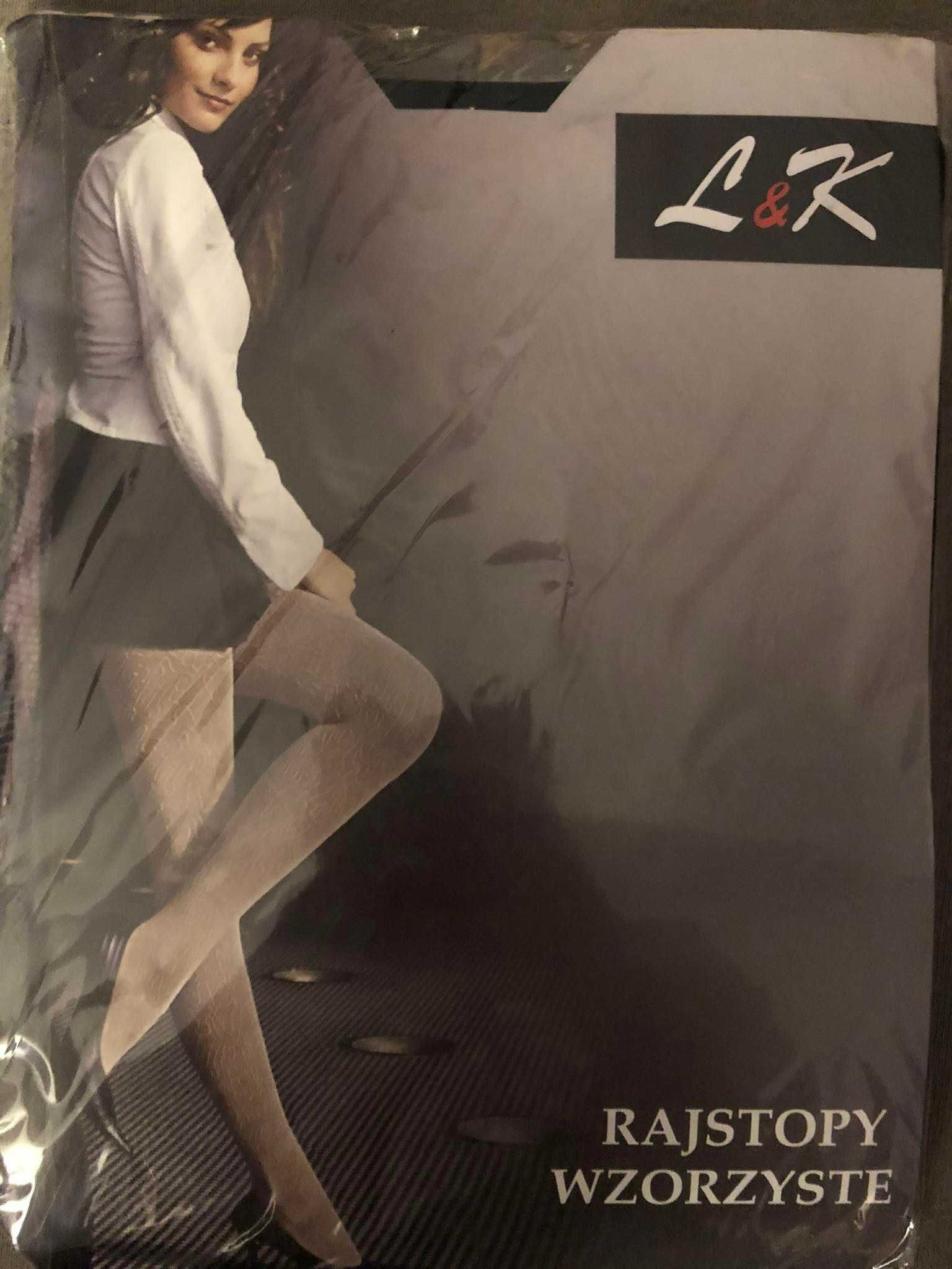 L&K rajstopy wzorzyste Fantasia Kokardki 3/4 M/L czarne