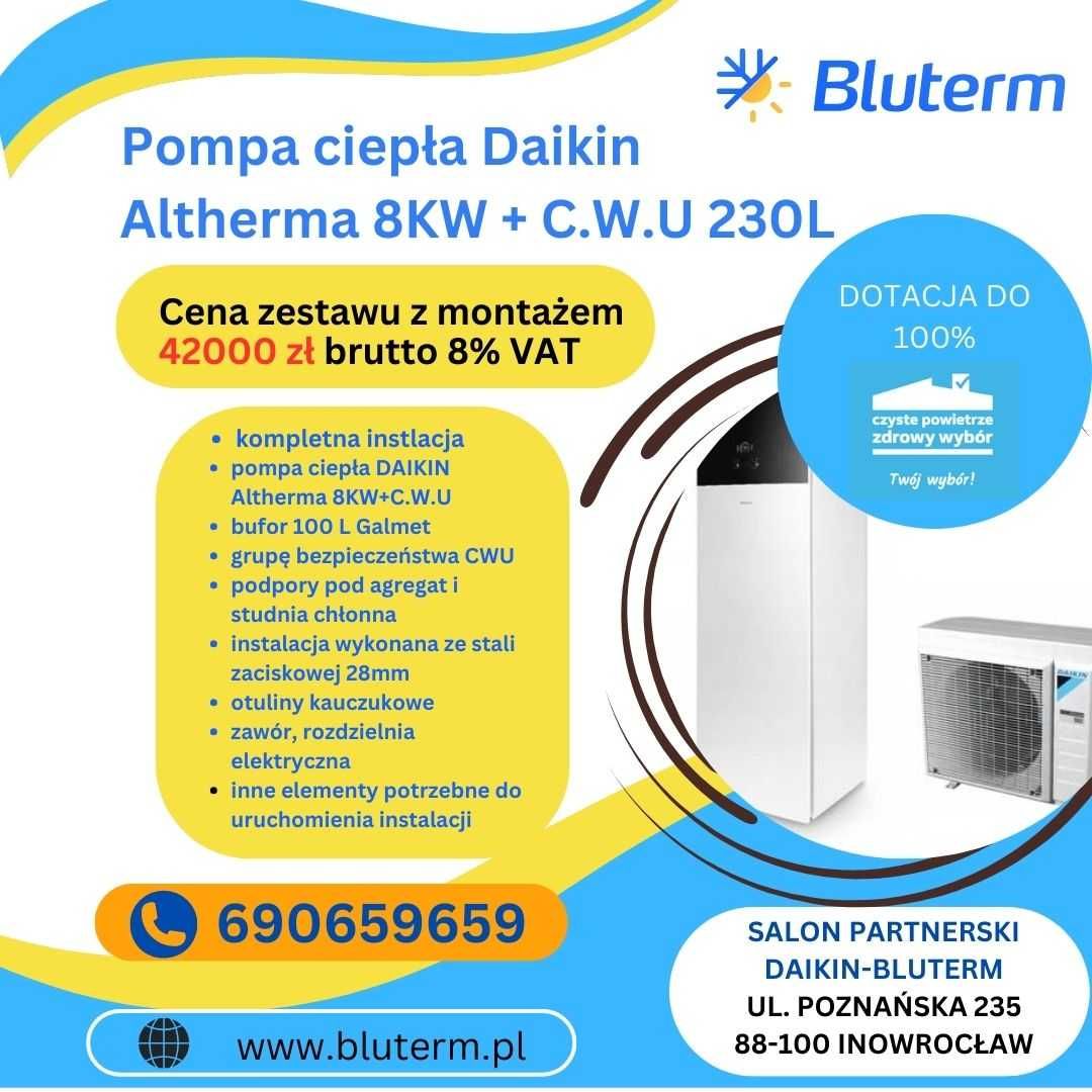 Pompa ciepła Daikin Altherma 8KW + C.W.U. z montażem.