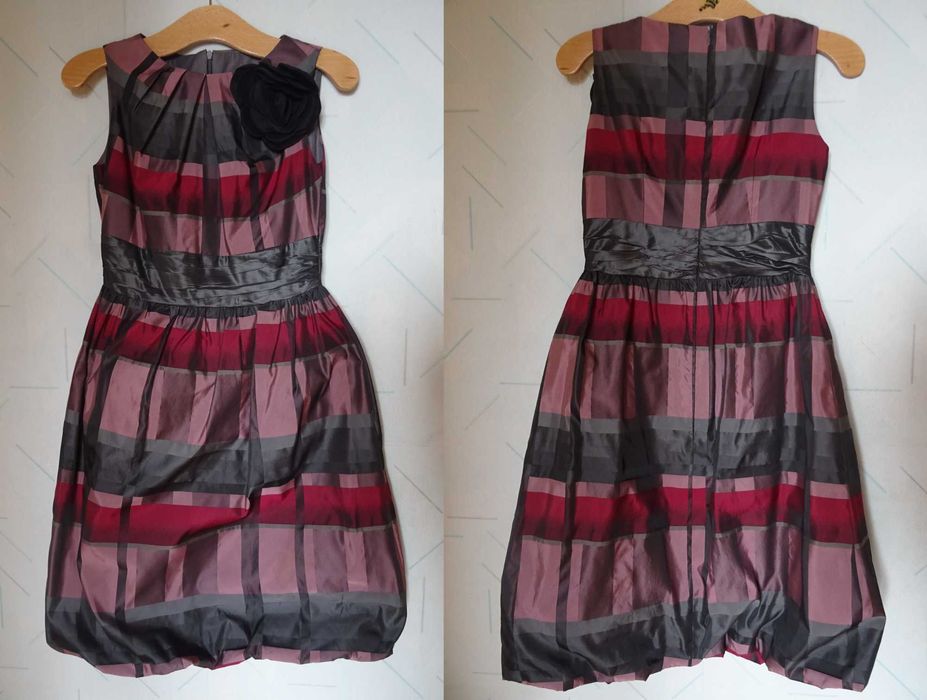 Sukienka bombka unikatowa oryginalna roz 36 kolorowa czarna róża tafta