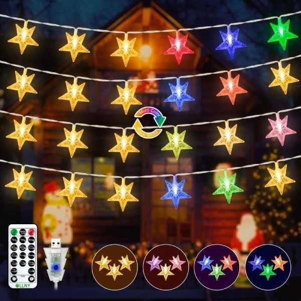 Гірлянда ollny Fairy зірки кольорова з пультом від USB 100 лампочок