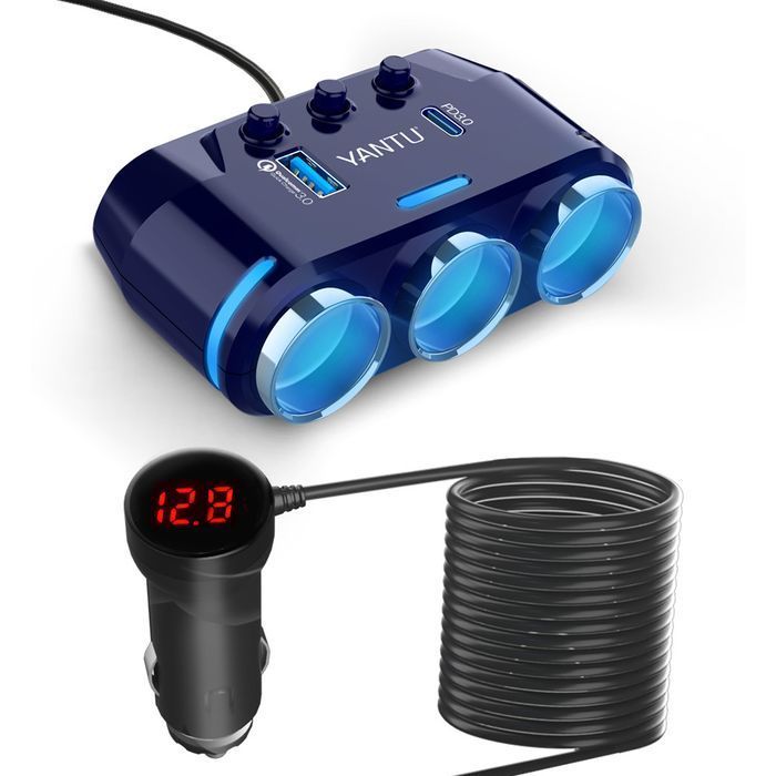 Rozdzielacz gniazda zapalniczki B39-C - 3 gniazda + USB + Typ C -