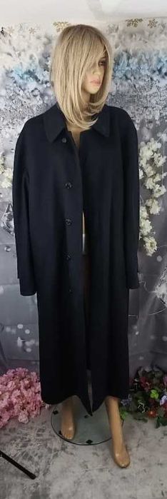 Elegancki, długi płaszcz unisex wełniany granatowy,  Loreno 52