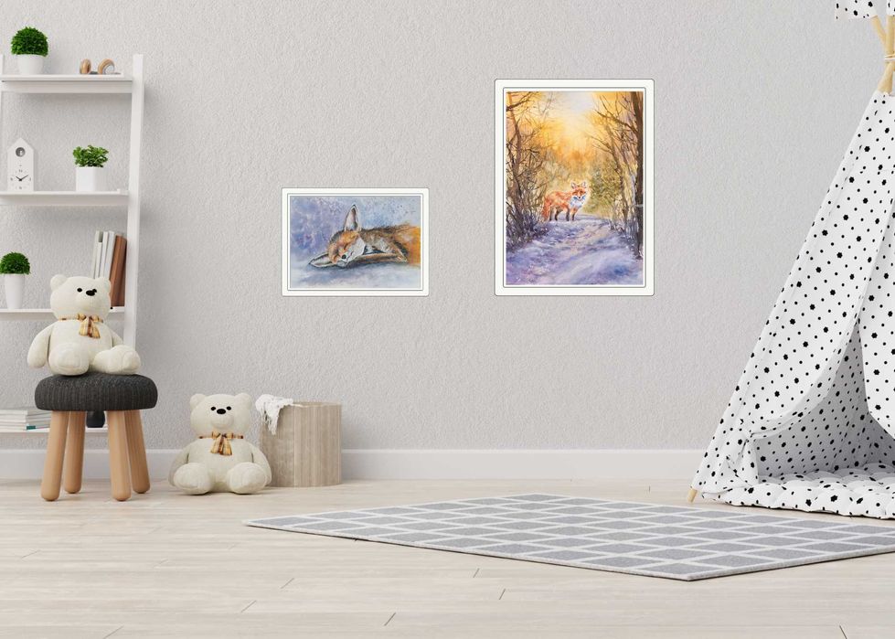 Gwasz obraz A4 Śpiący lisek