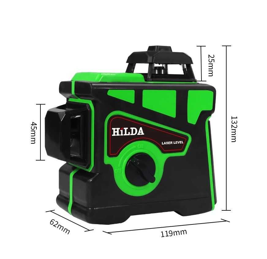 POZIOMICA LASEROWA Hilda 3D 12 Lini + statyw 215 cm + Lampa LED Gratis