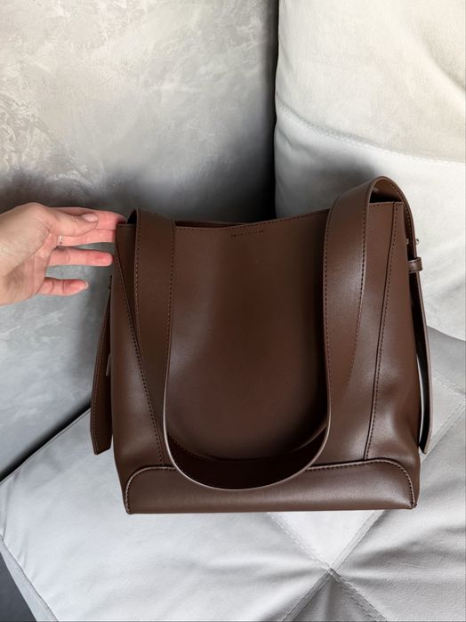 Розкішна шкіряна шоколадна сумка-шопер