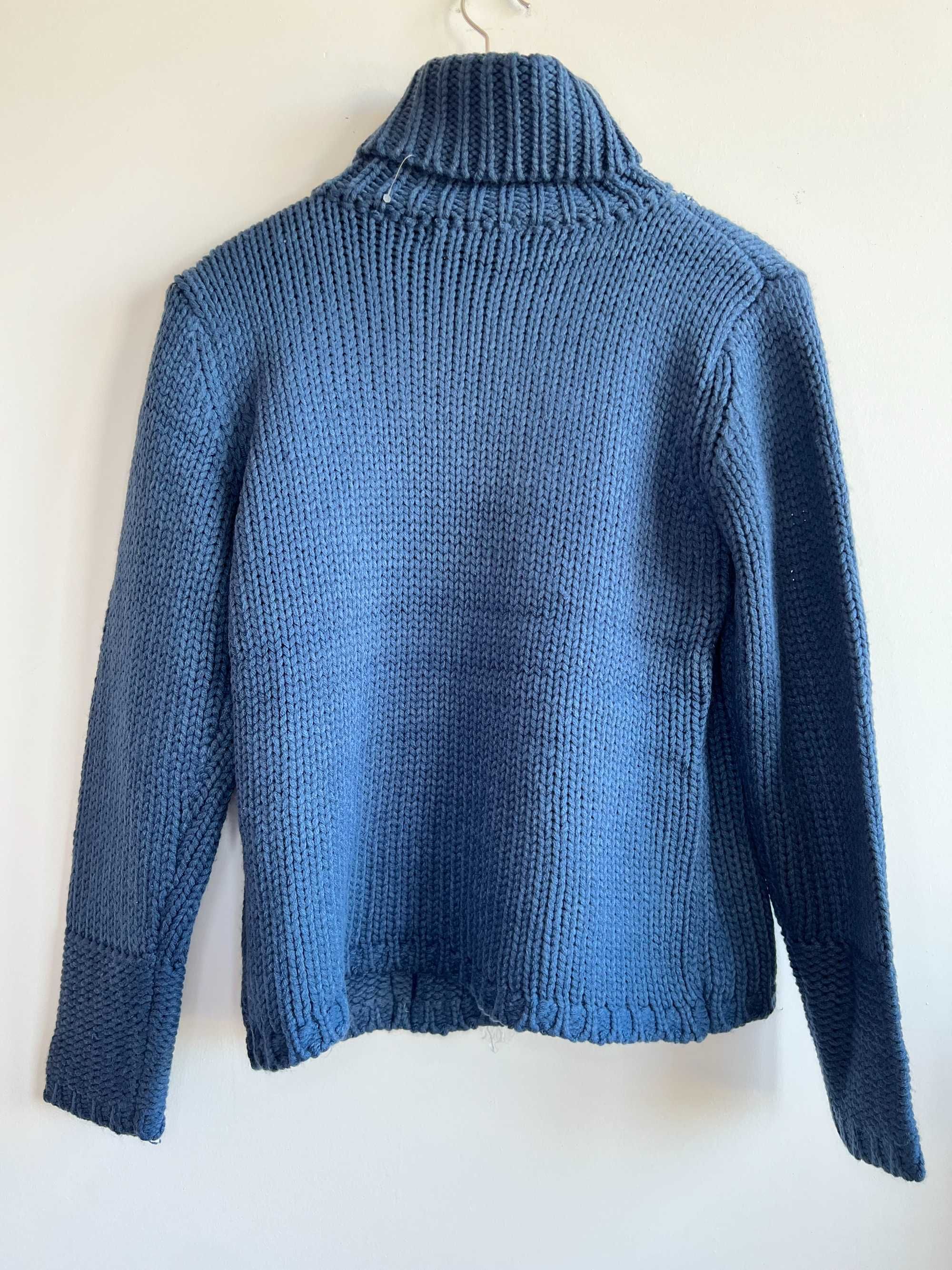 Nowy Success niebieski sweter golf damski gruby ciepły wełniany M L