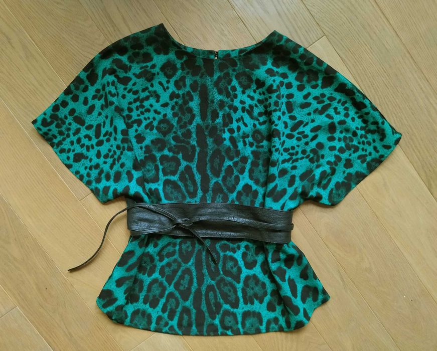 Bluzka oversize, zielona panterka, cętki, retro 80s, rock