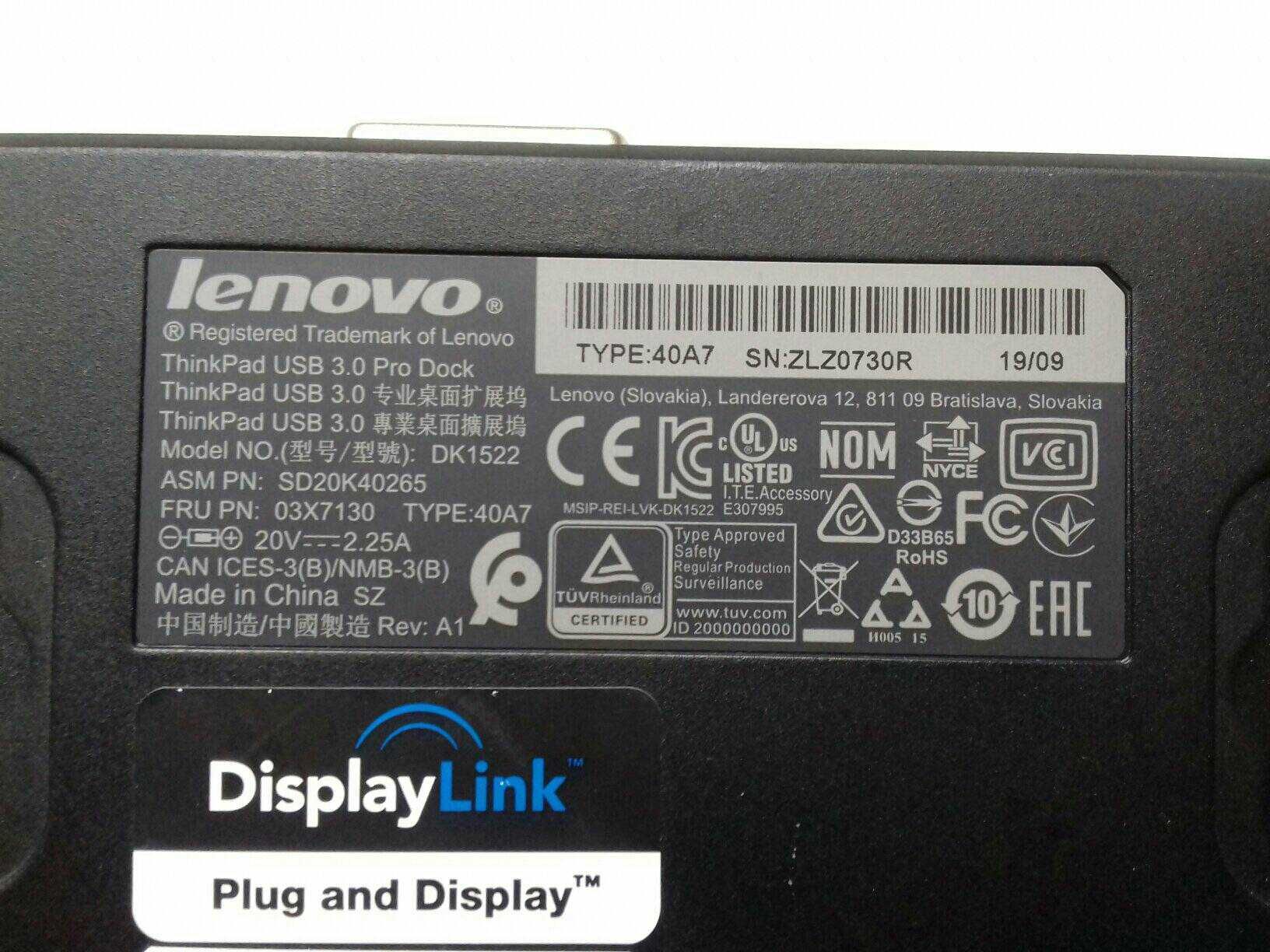 Lenovo ThinkPad USB 3.0 Pro Dock 40A7 DisplayLink, sprawny używany 4K,