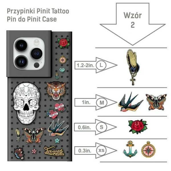 Etui Pinit Dynamic + Tattoo Pin iPhone 14/15 Plus, Wzór 2 - Czarny
