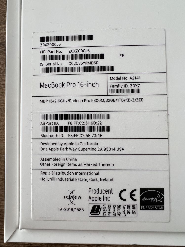 MacBook Pro 16 i7/32GB/1TB 2019/2020