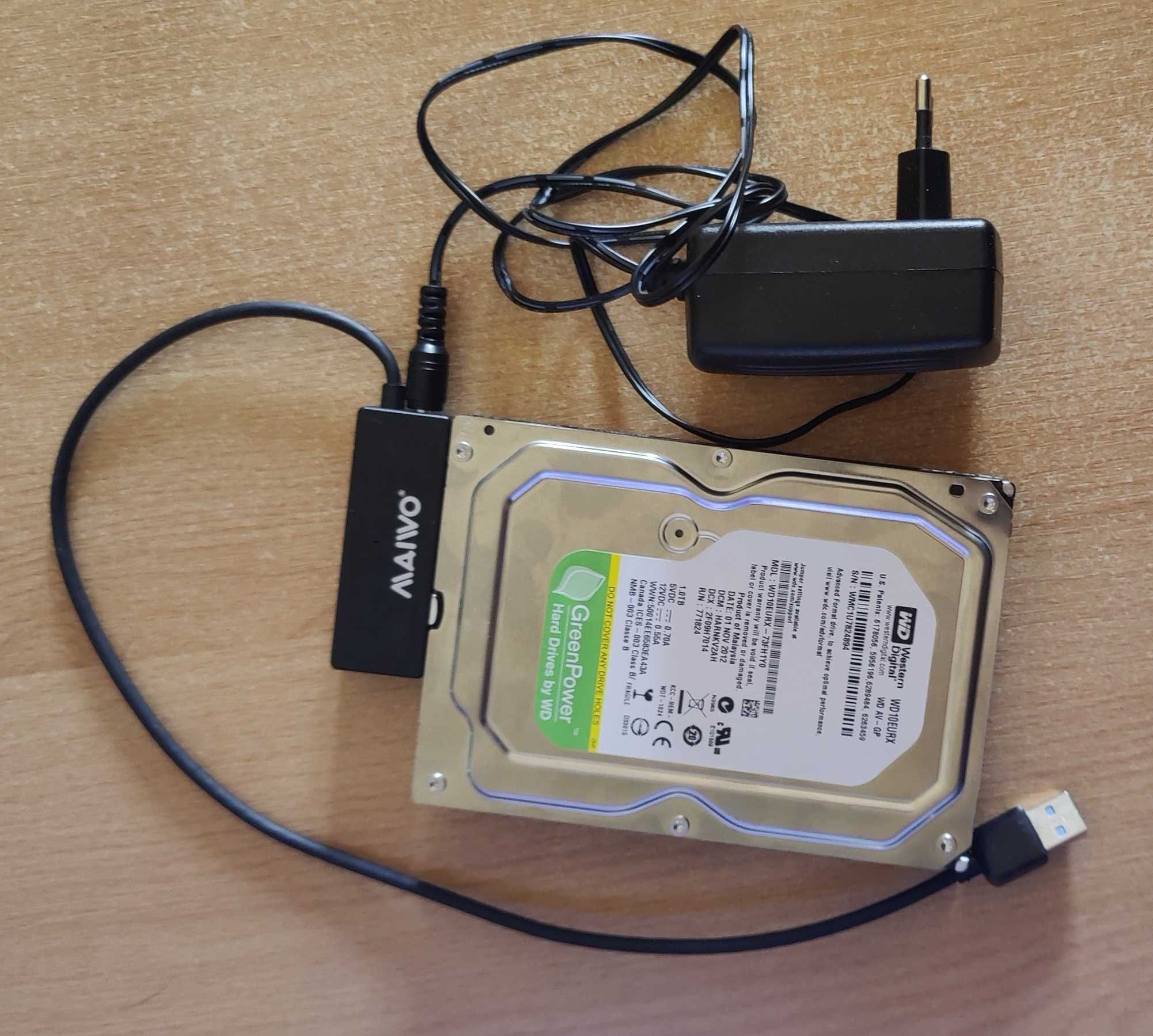 Жёсткий диск 1Tb HDD Western Digital и SATA-USB адаптер Maiwo K10435A