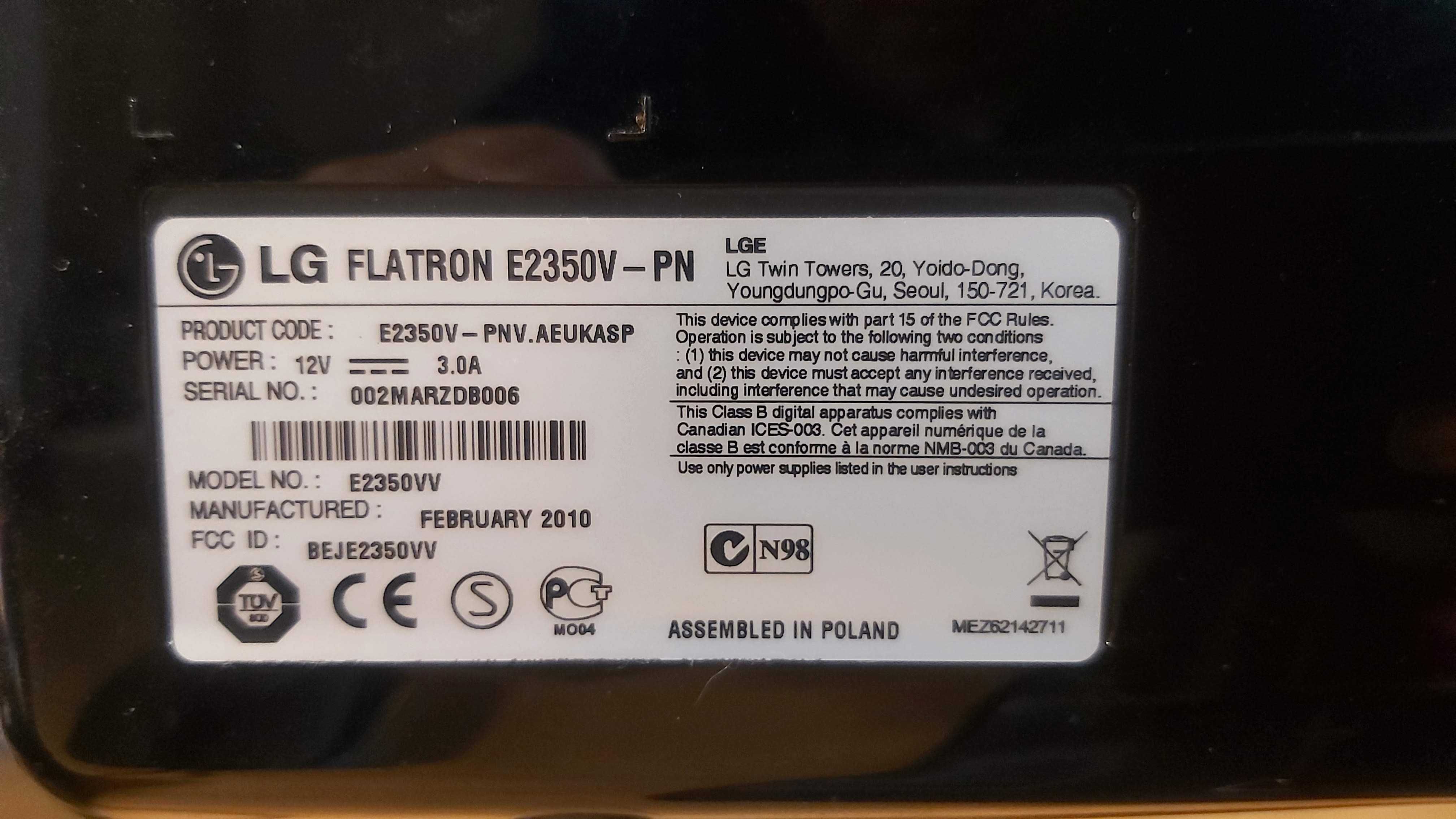 Thin Monitor 23" LED LG Flatron E2350V