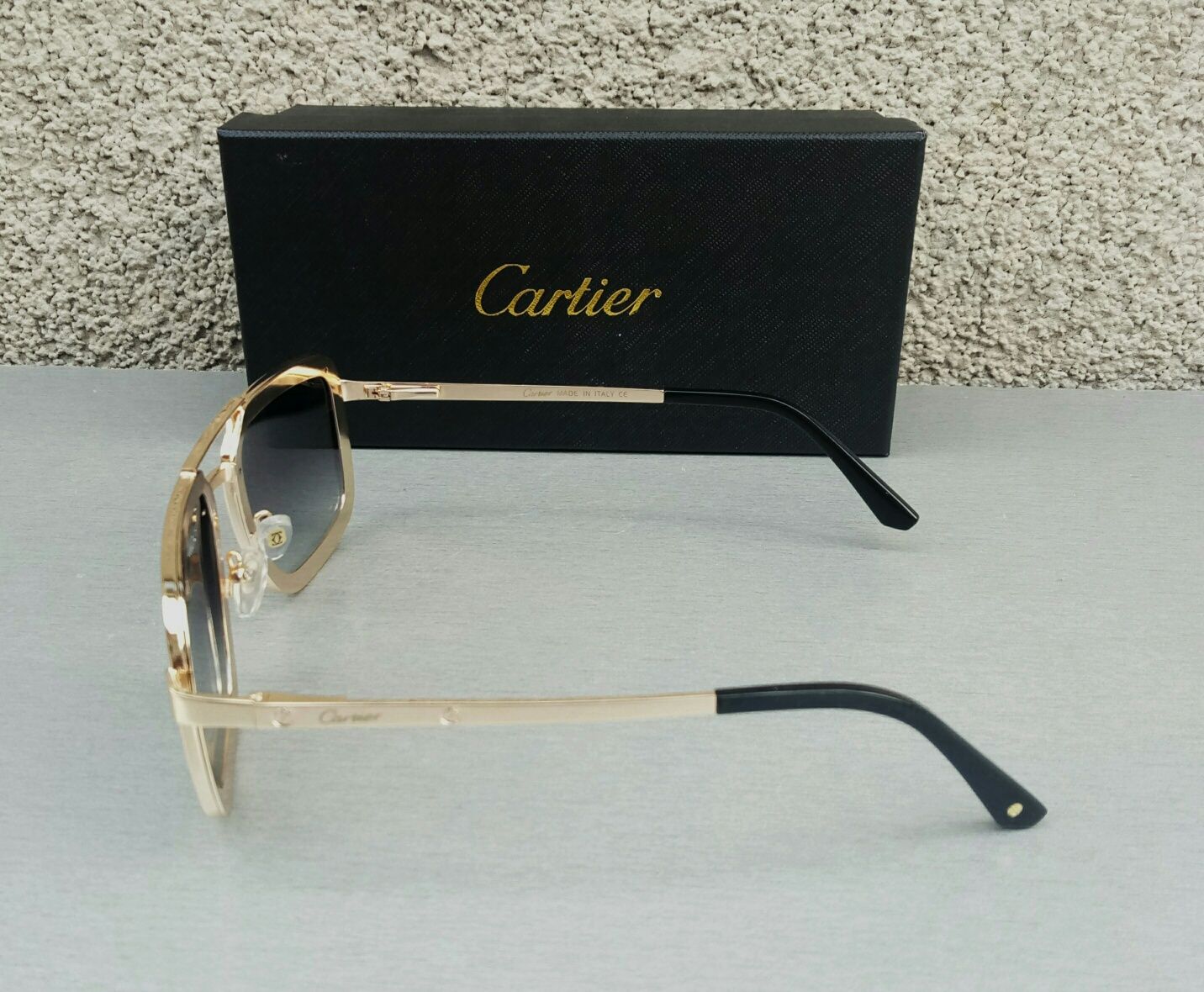 Cartier красивые мужские солнцезащитные очки серые в золоте градиент