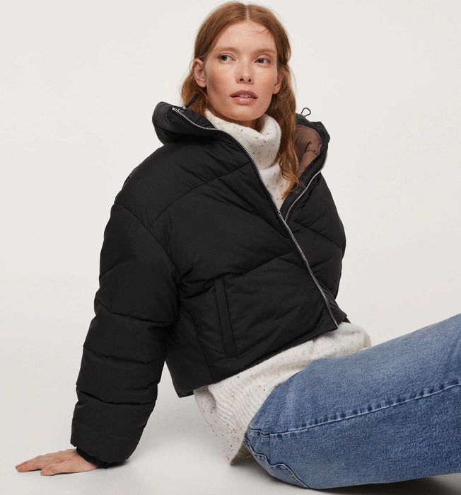 MANGO czarna pikowana kurtka NOWA watowana anorak zima L/40