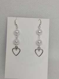 Kolczyki serca serduszka srebrne perły perełki 925
