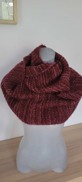 Burgundowy komin melanż ciepły akryl Loevenich