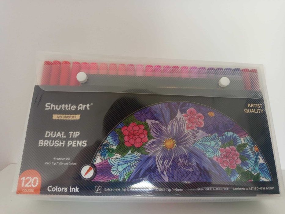120 kolorów pisaków pędzelkowych z podwójną końcówką z 1 kolorowanką