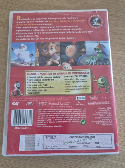 Dvd Pixar curtas metragens