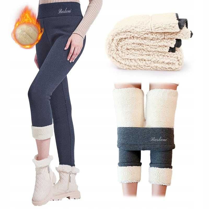 Legginsy Ocieplane z Wysokim Stanem Prążkowane Getry Modelujące Szary
