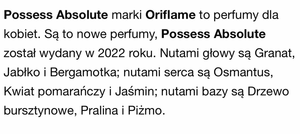 Perfumy Poosses Absolute Oriflame