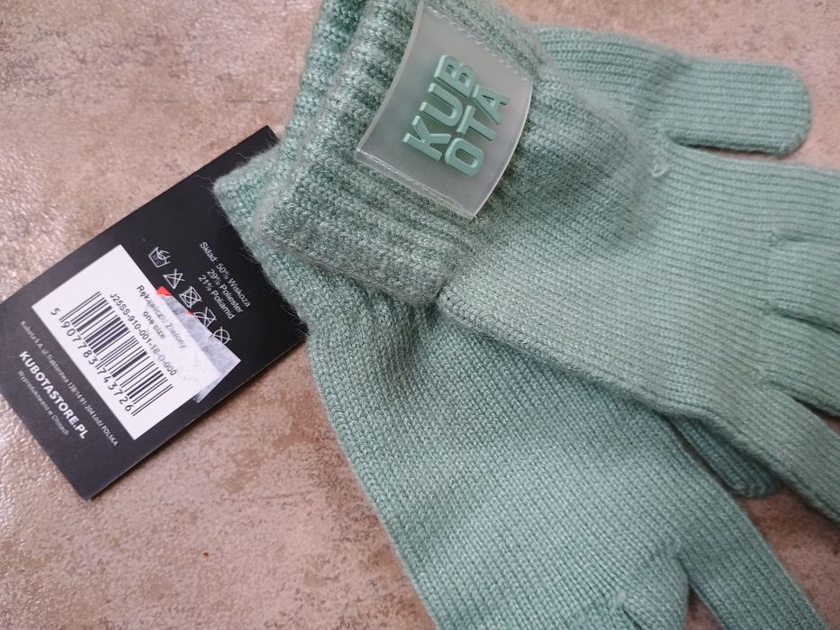 Rękawiczki zimowe jesienne Kubota miętowe niebieskie  50% wiskoza