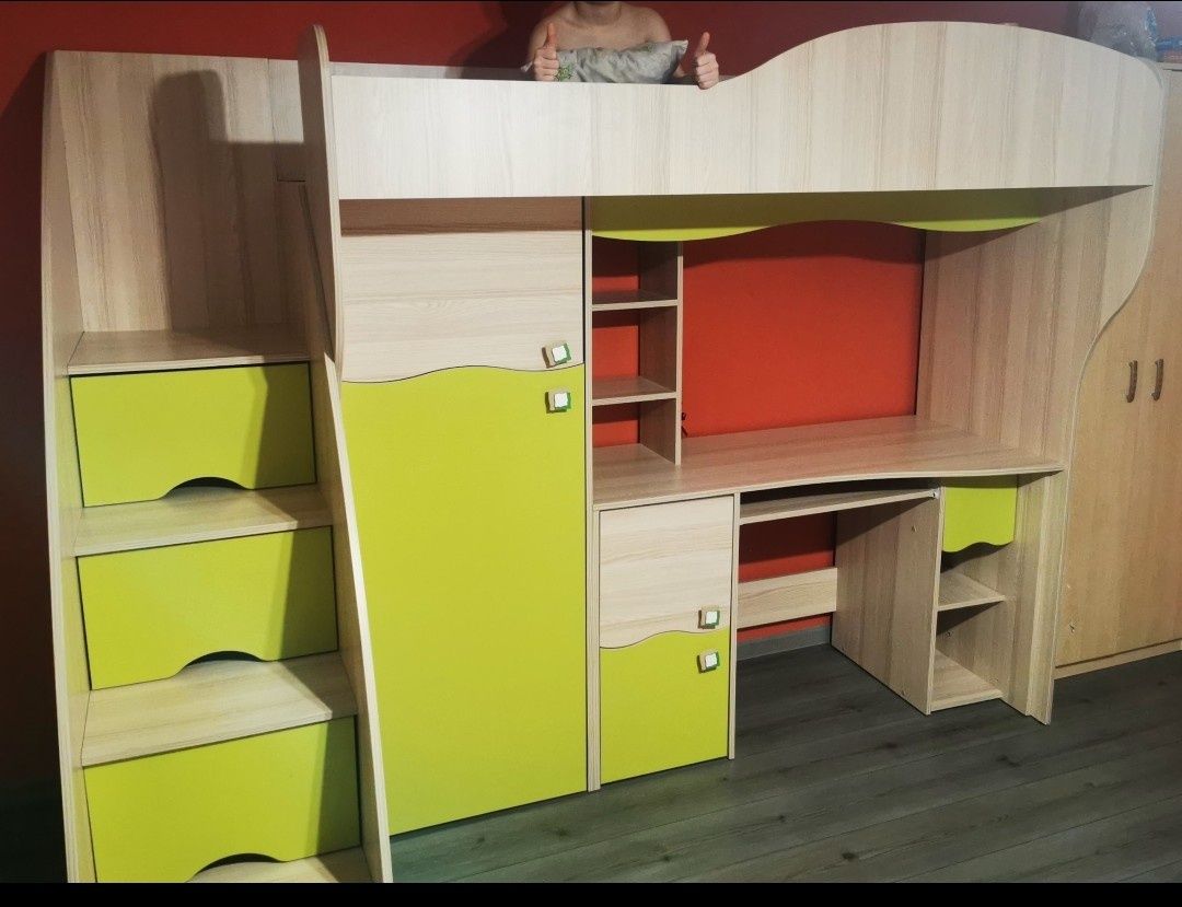 Łóżko pietrowe z biurkiem i szafą system BAJKA