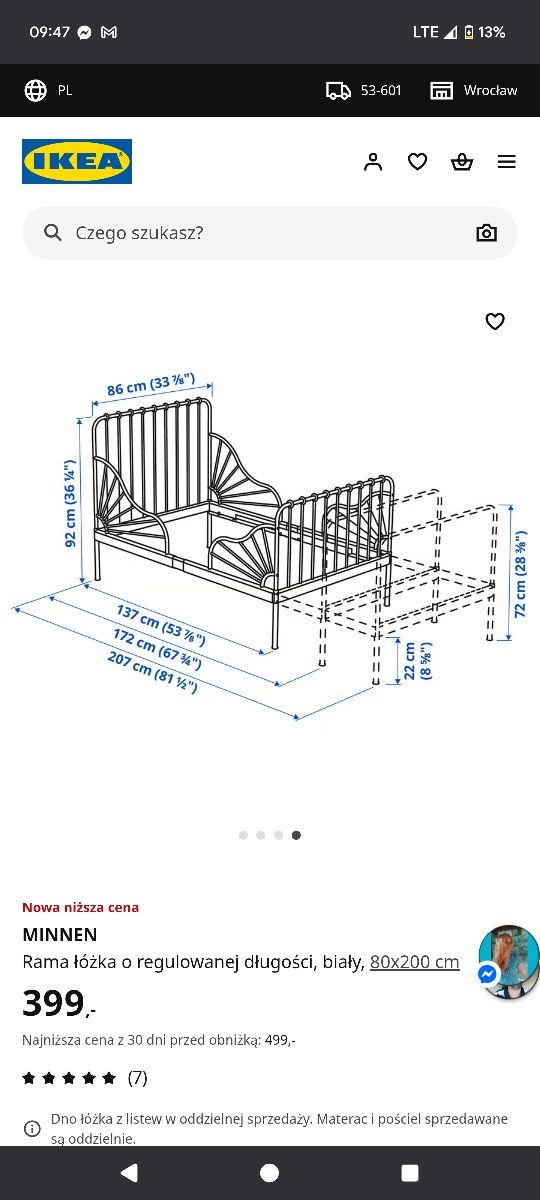 Łóżko rosnące wraz z dzieckiem +materac Ikea minnen