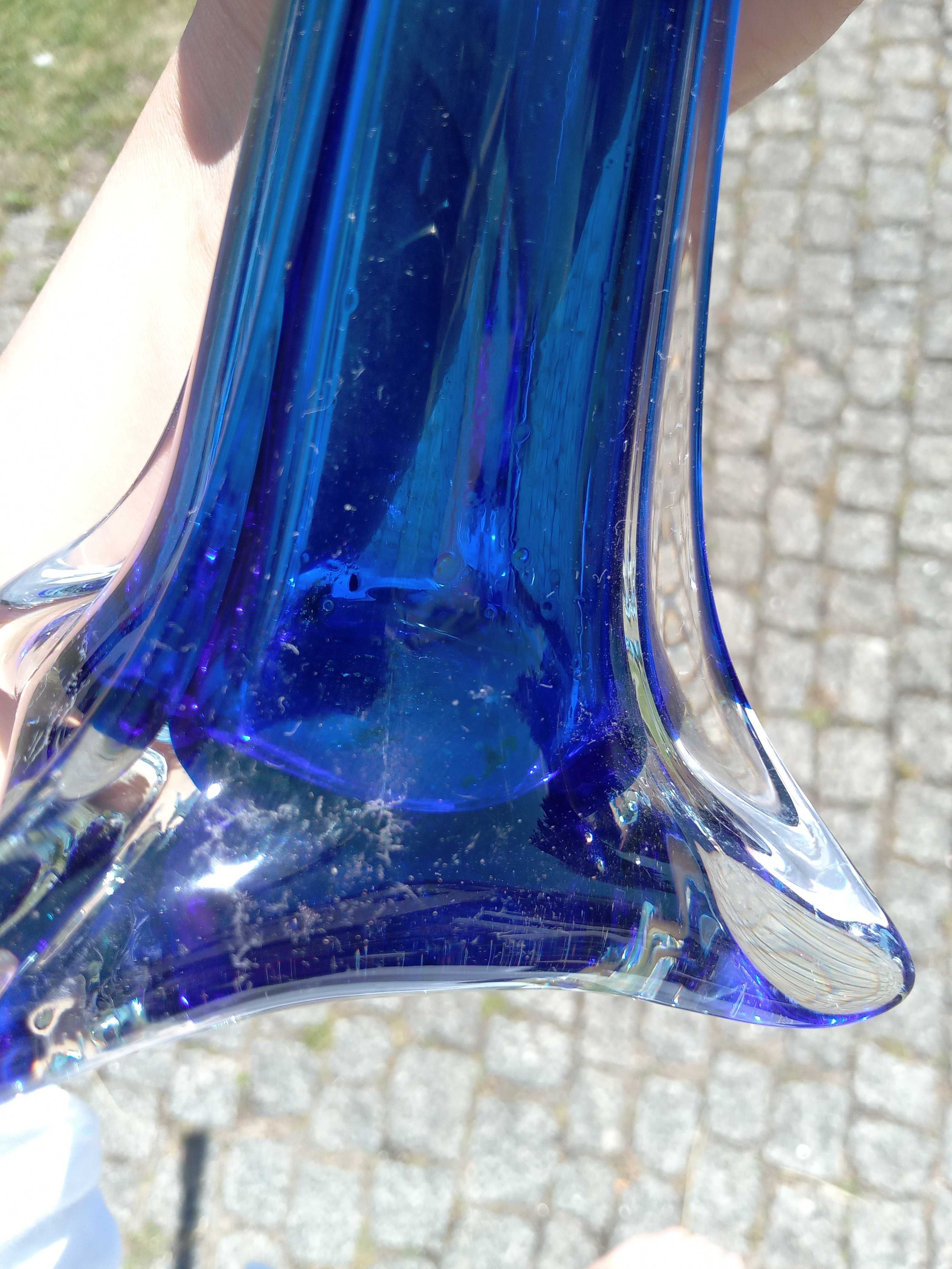 50 cm Wazon kobaltowy długi, wysoki, flet, PRL, vintage, niebieski
