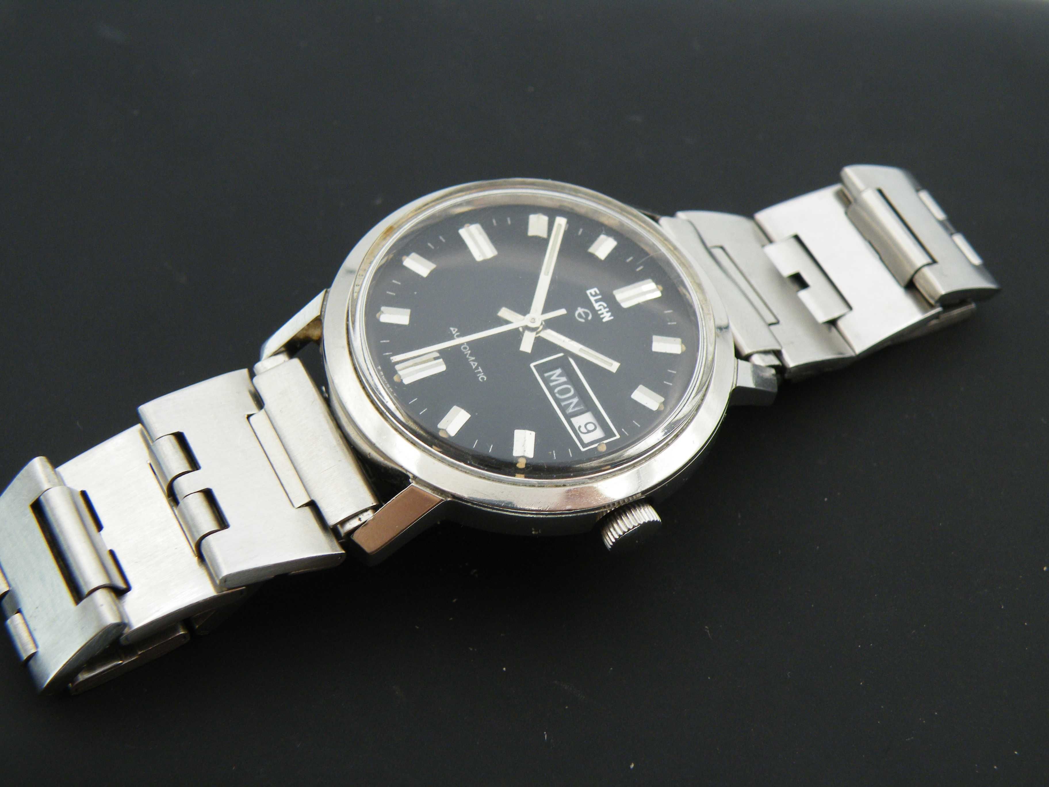 Elgin Automatic Vintage z Czarną Tarczą w Stalowej Kopercie