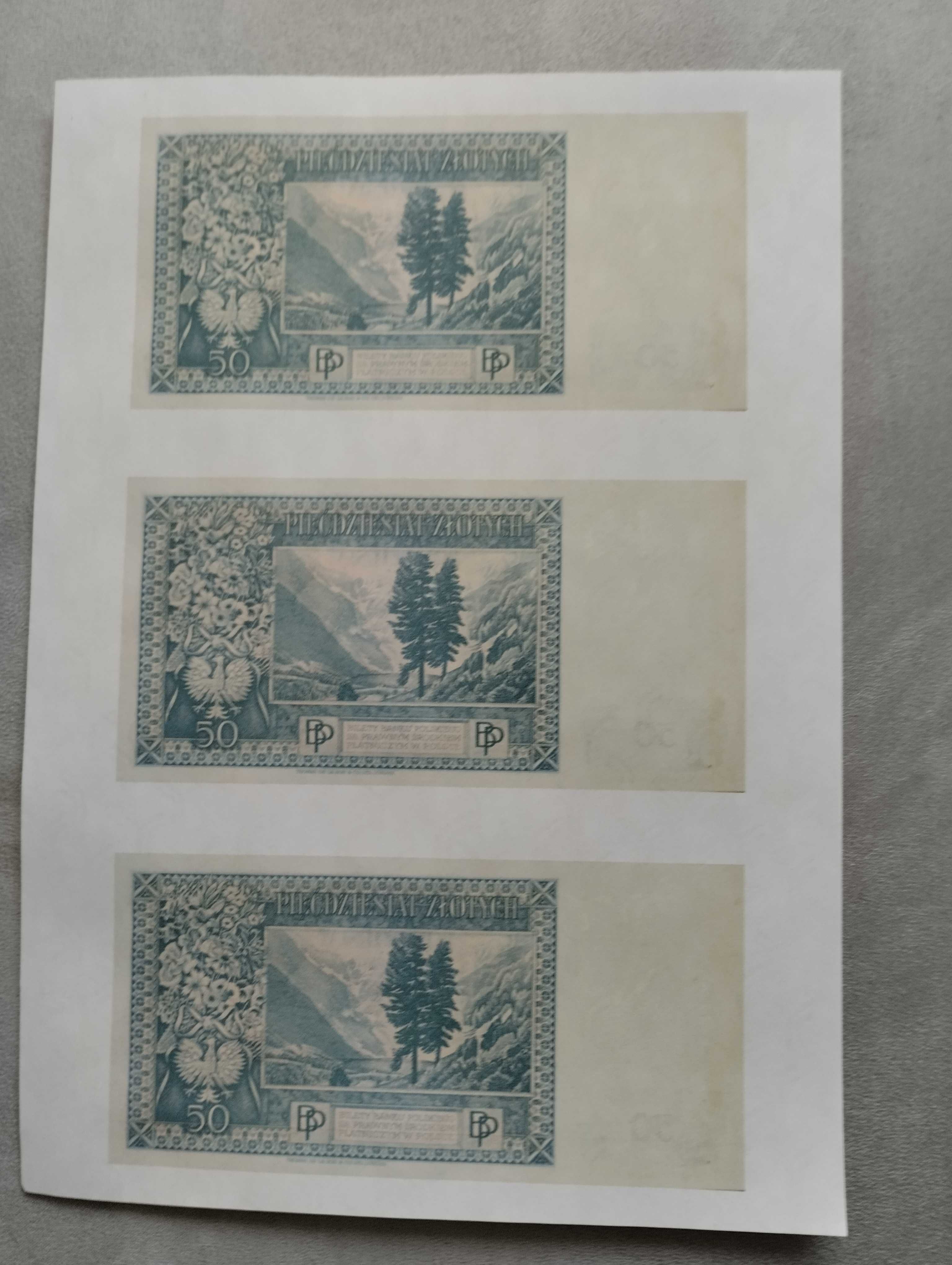 Polska 2x arkusz z 3 banknotami 50 i 100 złotych RZĄD NA UCHODZCTWIE